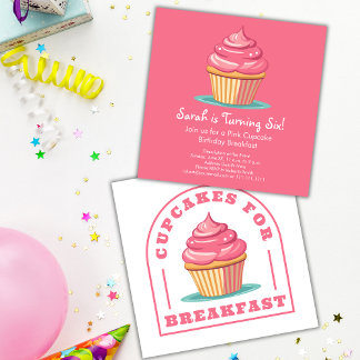 Pink Cupcakes Birthday Brunch oder Frühstück Einladung