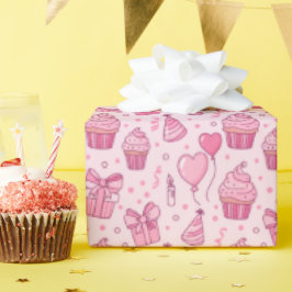Pink Cupcakes Birthday Wrapping Paper Geschenkpapier