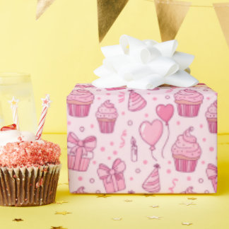 Pink Cupcakes Birthday Wrapping Paper Geschenkpapier