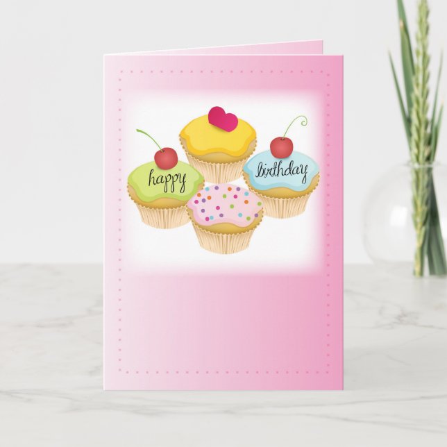 Pink Cupcakes Geburtstag Karte (Vorderseite)