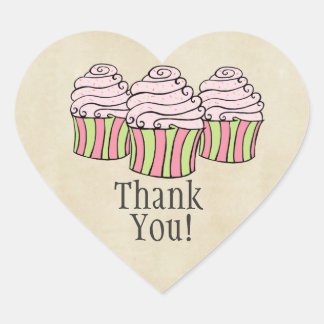 Pink Cupcakes Herz Vielen Dank Label Aufkleber