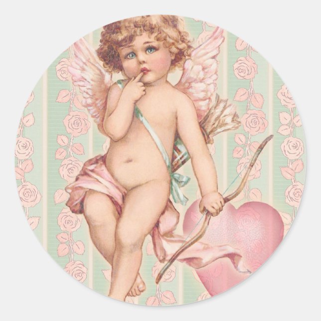 Pink Cupid auf Rose Runder Aufkleber (Vorderseite)