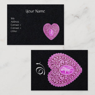PINK CUPID LACE HERZ MONOGRAMM Schwarzes Papier Visitenkarte