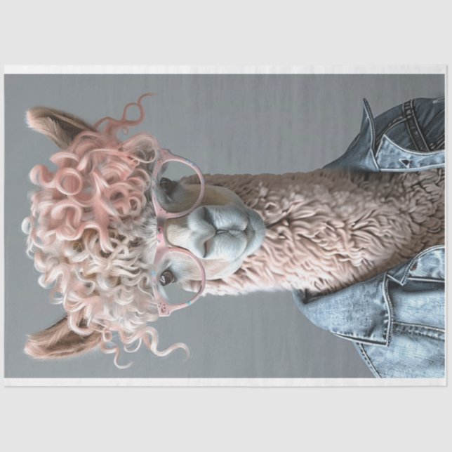 Pink Curly geheilt Llama Decoupage Seidenpapier (Vorderseite)