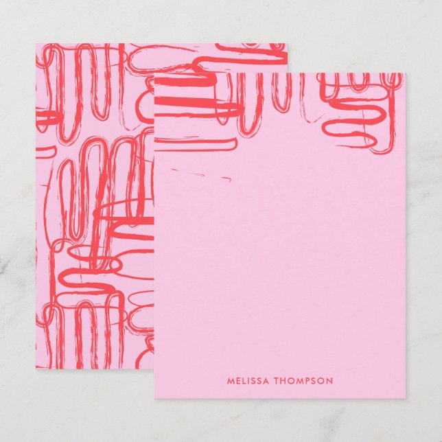 Pink Curve Wavy Squigggle Abstrakt Moderne Mitteilungskarte (Vorne/Hinten)