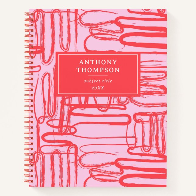 Pink Curve Wavy Squiggle Abstract Modern Notizbuch (Vorderseite)