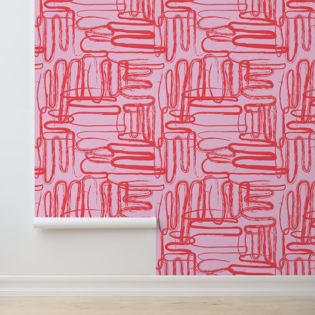 Pink Curve Wavy Squiggle Abstract Modern Tapete (Anwendung)