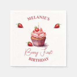 Pink Custom Berry First Birthday Cupcake Serviette