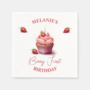 Pink Custom Berry First Birthday Cupcake Serviette