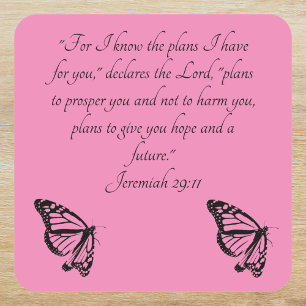 Pink Custom Bible Verse Butterfly Jeremiah 29:11 Quadratischer Aufkleber