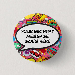 Pink Custom Comic Book Birthday Party Favor Button