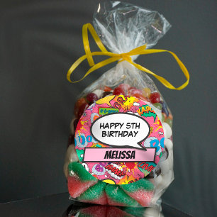 Pink Custom Comic Book Superhelden Geburtstagspart Runder Aufkleber