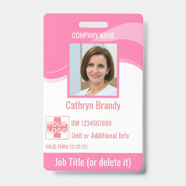 Pink Custom Employee Security Id, Logo, Bar Code Ausweis (Vorderseite)