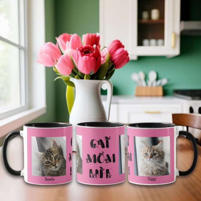 Pink Custom Foto Cat Mama Leben Muttertag Tasse (Von Creator hochgeladen)