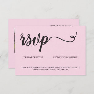 Pink Custom Foto QR Code Wedding Website RSVP Karte