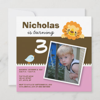 Pink Custom Lion & Birdie Geburtstagsparty Einladu Einladung