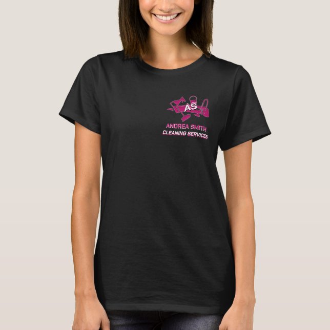 Pink Custom Logo Monogram Clearing Services Black T-Shirt (Vorderseite)