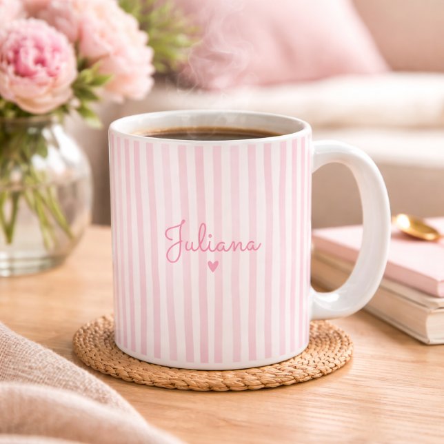 Pink Custom Name Striped Cup Gift For Her  Kaffeetasse (Von Creator hochgeladen)