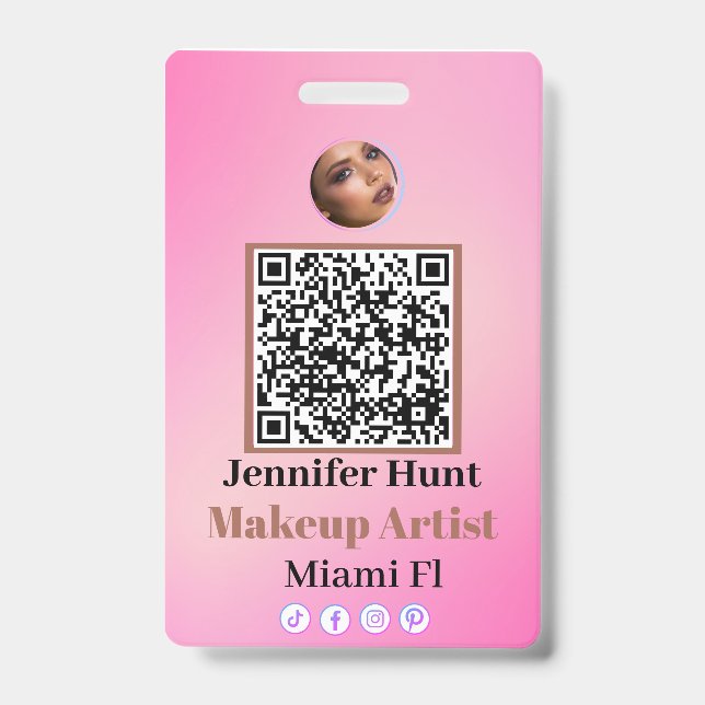 Pink Custom Personalisiert Abzeichens Name Tag QRc Ausweis (Vorderseite)
