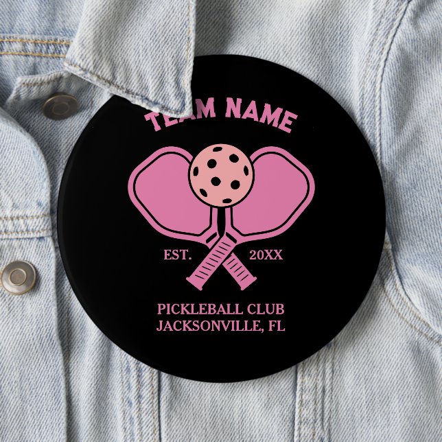 Pink Custom Pickleball Club Team & Player Button (Beispiel)