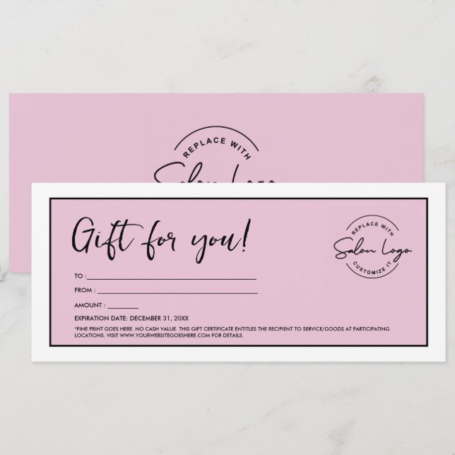 Pink Custom Salon Logo Minimalist Gutschein Einladung (Vorne/Hinten)