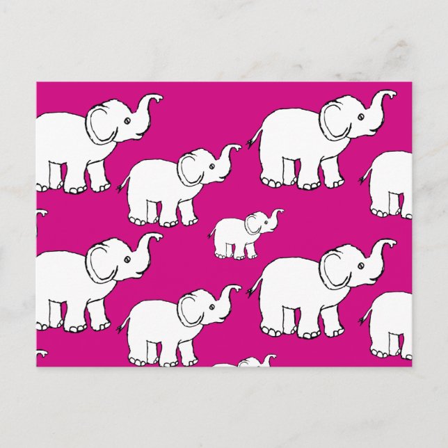 Pink Cute Animal Pattern Cartoon elephant Pattern Postkarte (Vorderseite)