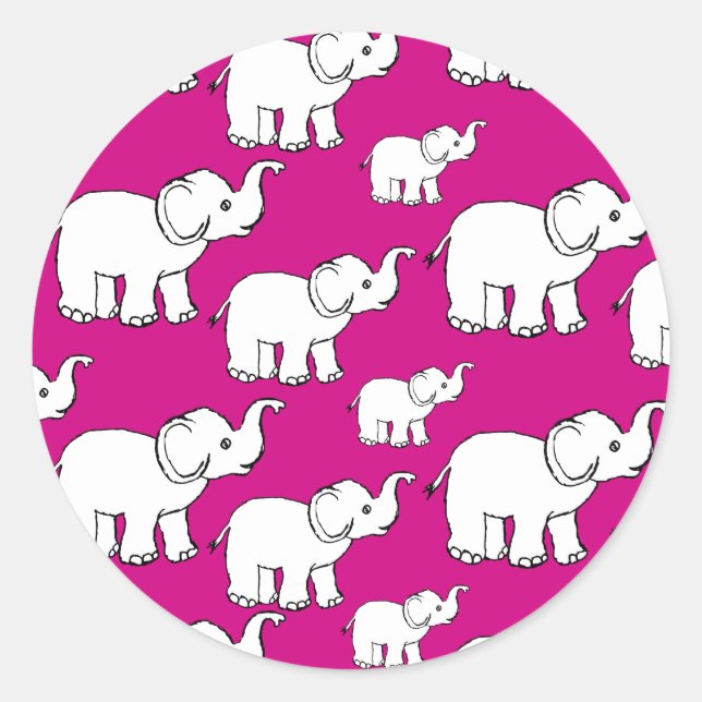 Pink Cute Animal Pattern Cartoon elephant Pattern Runder Aufkleber (Vorderseite)