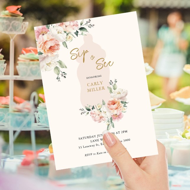 Pink Cute Baby Girl Sip und sehen Flasche Baby Dus Einladung (Von Creator hochgeladen)