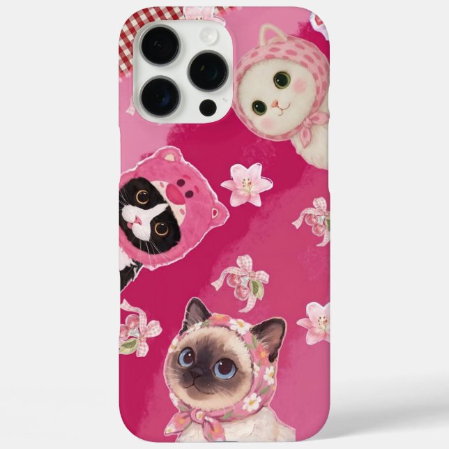 Pink Cute Cat Phone Case Kawaii Kitten Aesthetic (Rückseite)