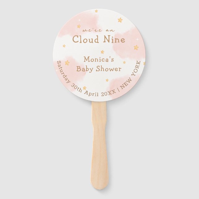 Pink Cute Cloud Nine Girl Baby Dusche Fächer (Vorderseite)