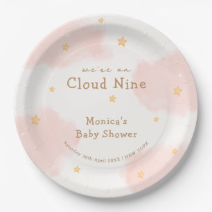 Pink Cute Cloud Nine Girl Baby Dusche Pappteller