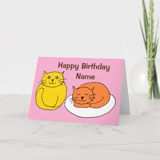 Pink Cute Cuddly Cats Cartoon Birthday Card Karte (Vorderseite)