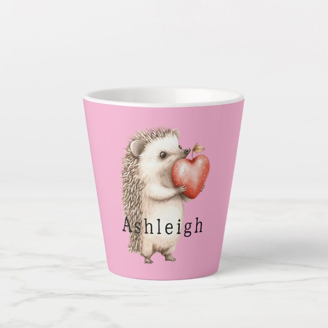 Pink Cute Hedgehog Heart Animal   Milchtasse (Vorderseite)