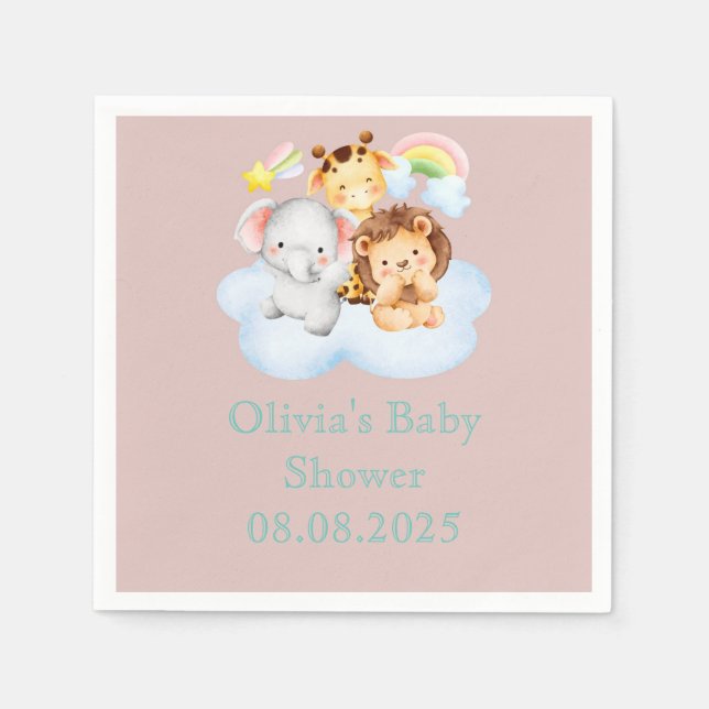 Pink cute safari animals serviette (Vorderseite)
