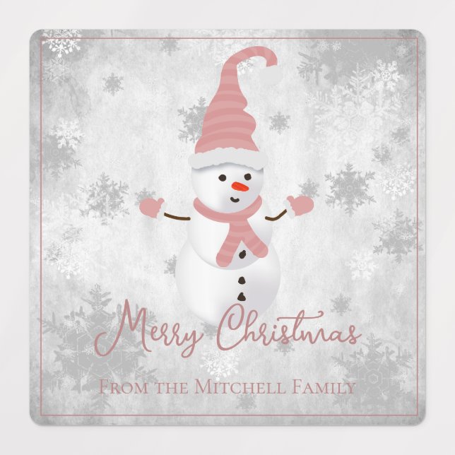 Pink Cute Snowman Holiday Baking Labels Etiketten (Design 1)