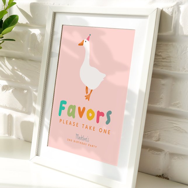 Pink Cute Two Silly Goose 2nd Birthday Favors Poster (Von Creator hochgeladen)