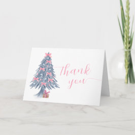 Pink Cute Winter Bow Christmas Tree Baby Shower  Dankeskarte
