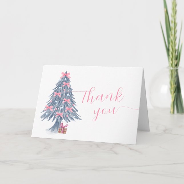 Pink Cute Winter Bow Christmas Tree Baby Shower  Dankeskarte (Vorderseite)