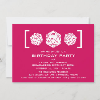 Pink D20 Dice Gamer Geburtstagsparty Einladung