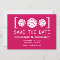 Pink D20 Dice Gamer Save the Date einladen
