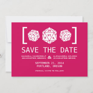 Pink D20 Dice Gamer Save the Date einladen