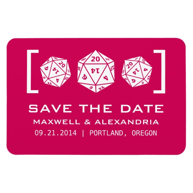 Pink D20 Dice Gamer Speichern Sie das Date Magnet (Horizontal)