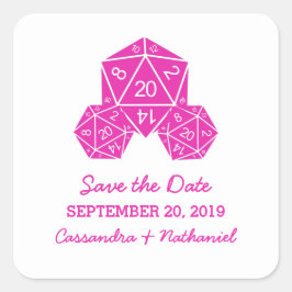 Pink D20 Dice Save the Date Aufkleber