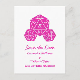 Pink D20 Dice Save the Date Postkarte
