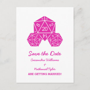 Pink D20 Dice Save the Date Postkarte