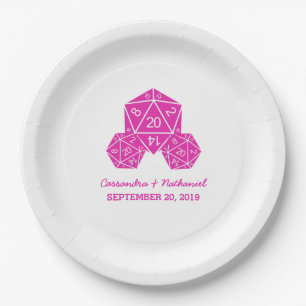 Pink D20 Würfel Hochzeitspapier-Teller Pappteller