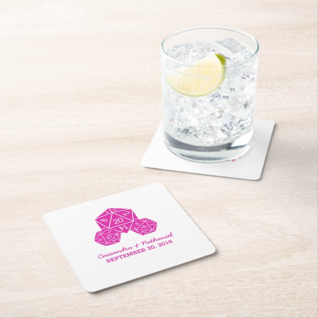 Pink D20 Würfel Hochzeitspapier-Untersetzer Rechteckiger Pappuntersetzer (Vor Ort)