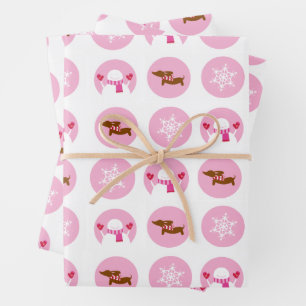 Pink Dackel Snowflake Snowman Weihnachtsgeschenk Geschenkpapier Set