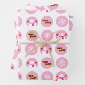 Pink Dackel Snowflake Snowman Weihnachtsgeschenk Geschenkpapier Set