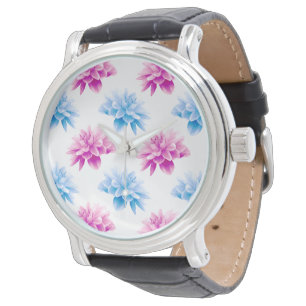 Pink Dahlia, Blue Dahla, Blumenmuster, Blume Armbanduhr